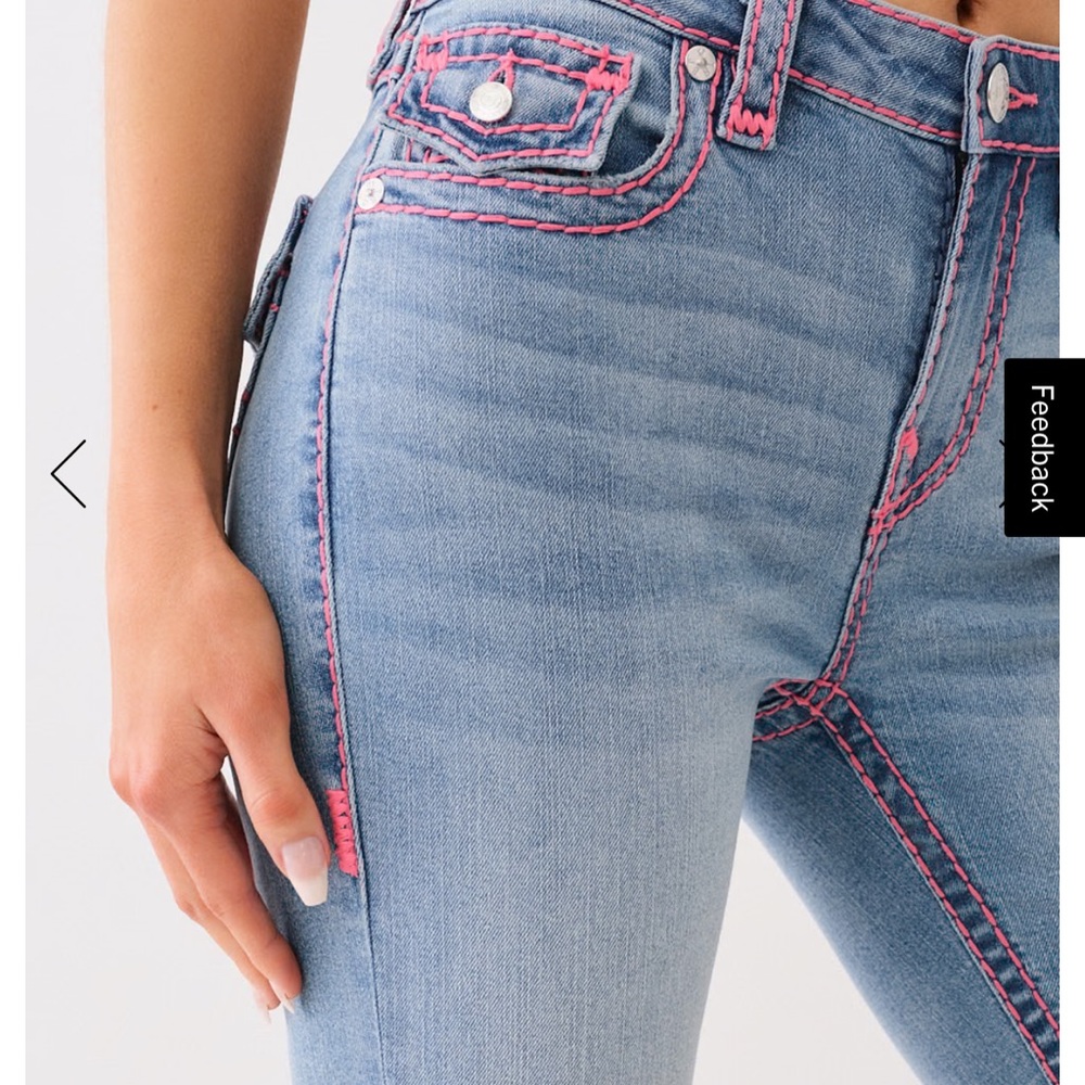 True Religion High Rise Jeans in Blue with Pink Accents - Picture 3 of 5